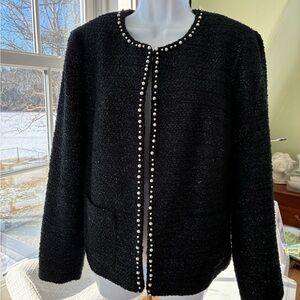 Talbots Black Jacket with Pearl Trim